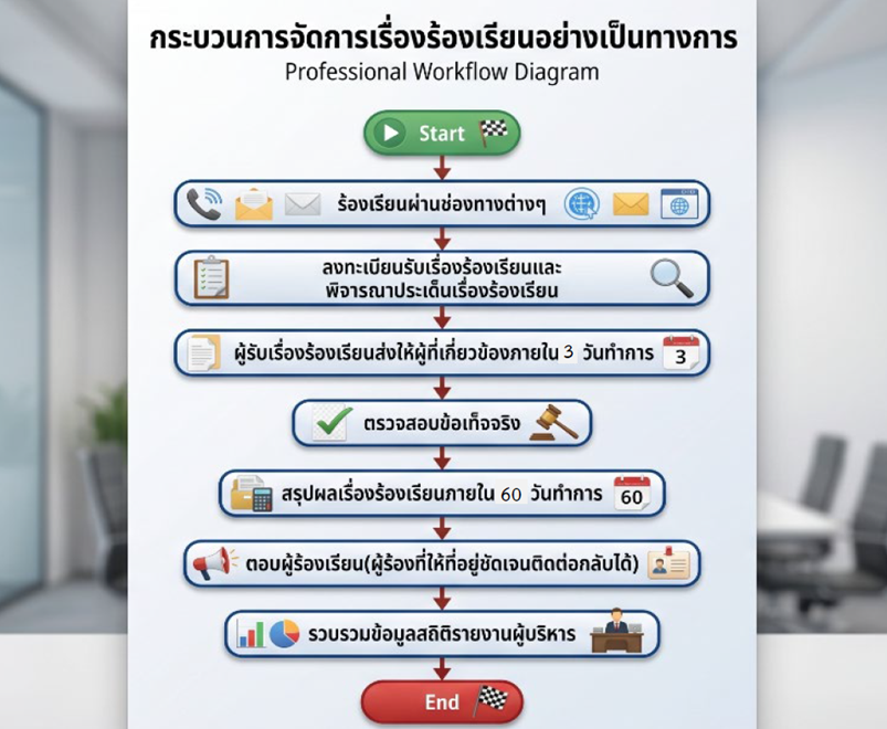 รายละเอียดขั้นตอนวิธีการในการจัดการต่อเรื่องร้องเรียน
